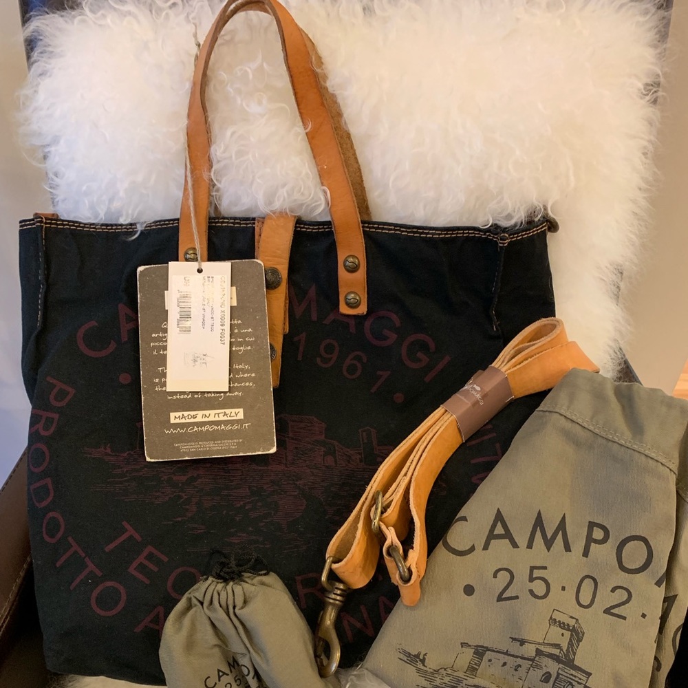 CAMPOMAGGI TEODORANO BAG black tote Canvas leather